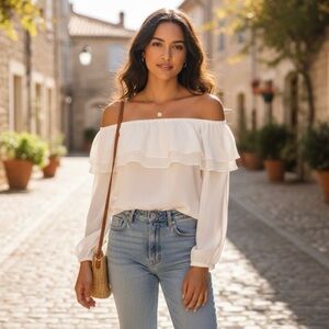 Michael Kors Cream White Off-Shoulder Blouse